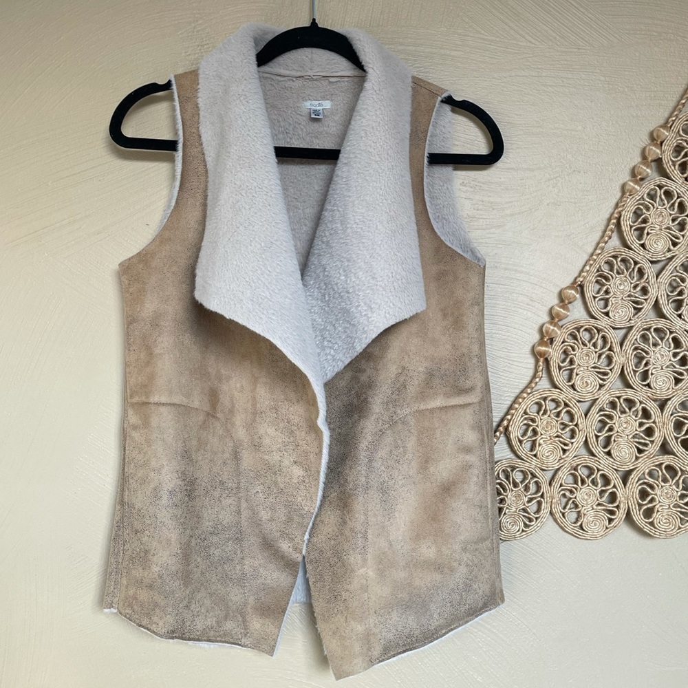 Ecote Faux Shearling Vest, Tan, XS - Picture 1 of 9